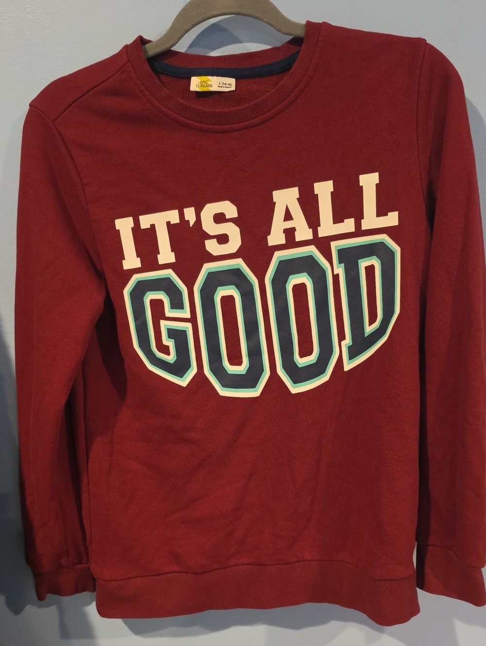 Epic Threads Deep Red Graphic Crewneck Sweatshirt Size 14/16